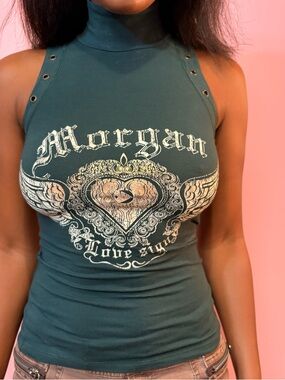 Morgan de toi high neck sleeveless top with grommets